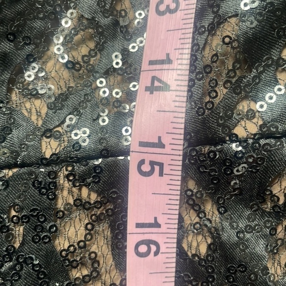 Eliza J Dress Black lace nude colored size 8 sequined balletcore fit and flare - Picture 8 of 12